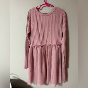 Cat & Jack girls' long-sleeve rib tulle dress in a dusty pink color Sz M (8)